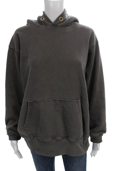 Les Tien Women Pullover Hoodie Gray Cotton Crewneck Long Sleeve Size M