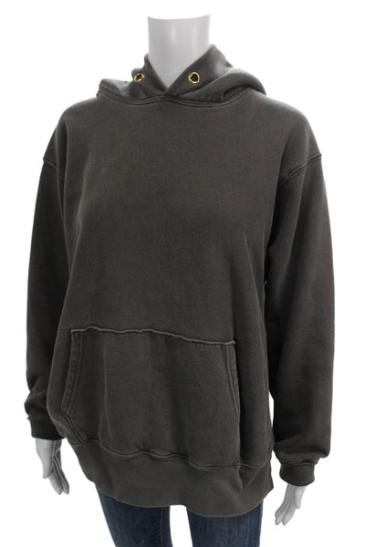 Les Tien Women Pullover Hoodie Gray Cotton Crewneck Long Sleeve Size M