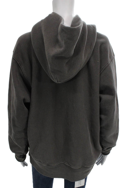 Les Tien Women Pullover Hoodie Gray Cotton Crewneck Long Sleeve Size M