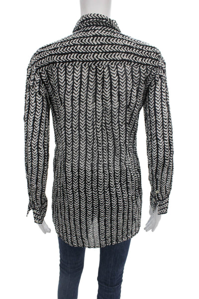 J Crew Women Tunic Button Up Collared Geometric Black Long Sleeve Size XS