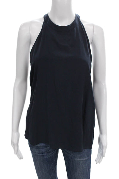 Acrobat Womens Blue Silk Halter Sleeveless Basic Tank Zip Size M