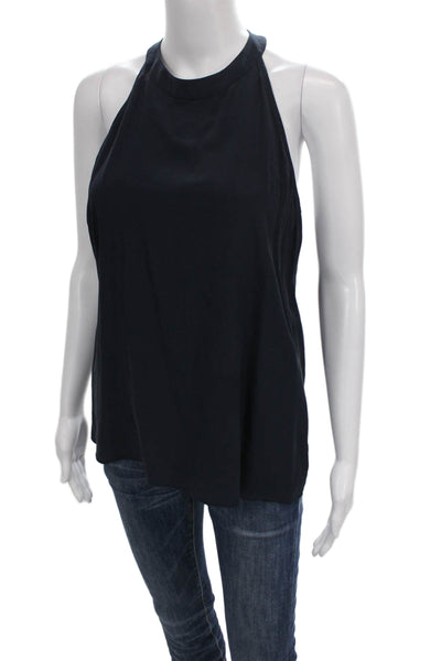Acrobat Womens Blue Silk Halter Sleeveless Basic Tank Zip Size M