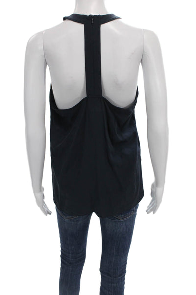Acrobat Womens Blue Silk Halter Sleeveless Basic Tank Zip Size M