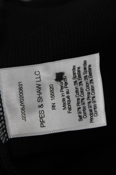 Veronica Beard Women Black Pima Cotton Henley Basic T-Shirt 3/4 Sleeve Size XS