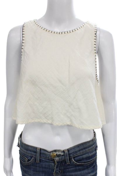 Elan Womens Cropped Tank Ivory Cotton Round Neck Sleeveless Size S