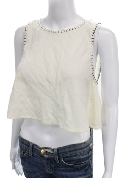 Elan Womens Cropped Tank Ivory Cotton Round Neck Sleeveless Size S