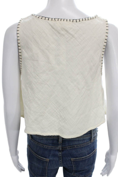 Elan Womens Cropped Tank Ivory Cotton Round Neck Sleeveless Size S