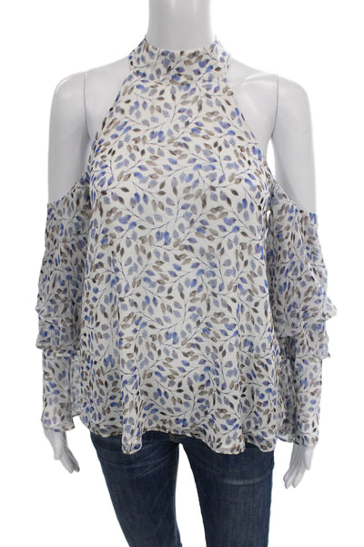 Intermix Women White Silk Floral Halter Blouse Long Sleeve Size S