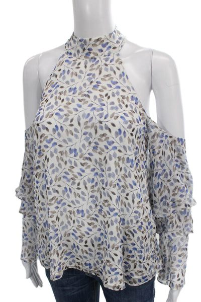 Intermix Women White Silk Floral Halter Blouse Long Sleeve Size S