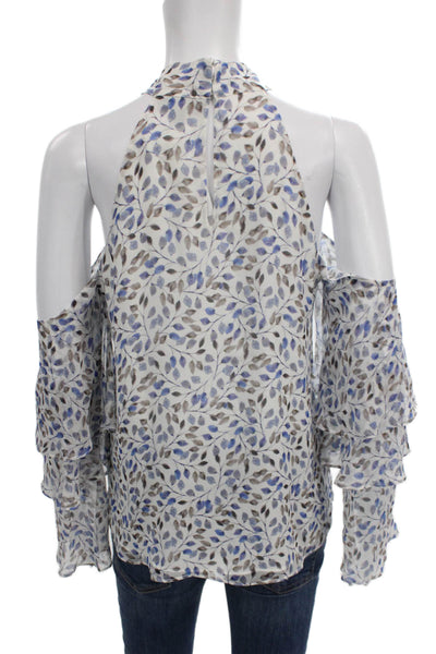 Intermix Women White Silk Floral Halter Blouse Long Sleeve Size S
