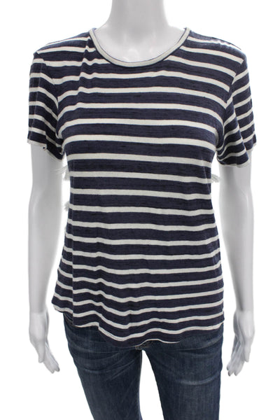 Sea Women Basic Striped Blue Crew Neck Cotton T-Shirt Short Sleeve Size XS