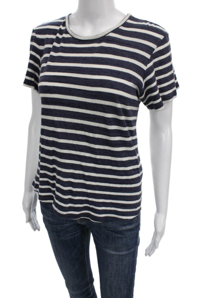 Sea Women Basic Striped Blue Crew Neck Cotton T-Shirt Short Sleeve Size XS
