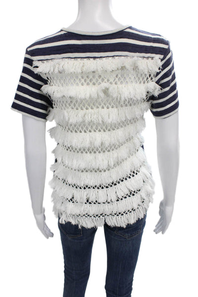 Sea Women Basic Striped Blue Crew Neck Cotton T-Shirt Short Sleeve Size XS
