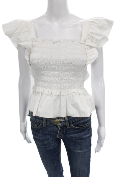 Sea Women Peplum Blouse White Square Neck Sleeveless Cotton Size XS