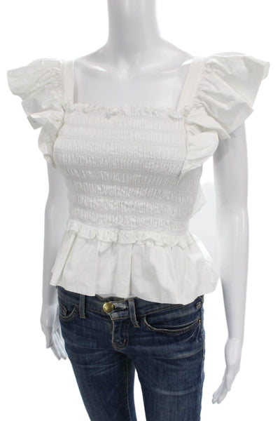 Sea Women Peplum Blouse White Square Neck Sleeveless Cotton Size XS