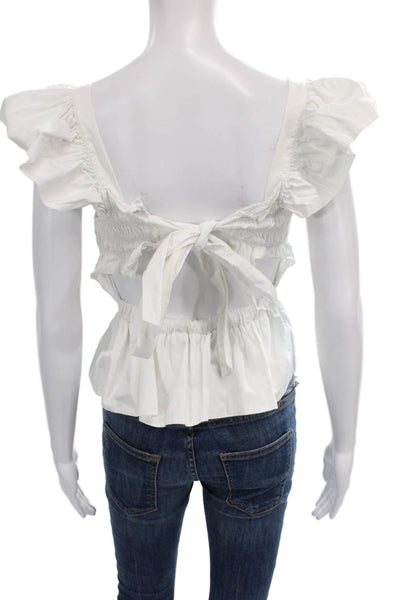 Sea Women Peplum Blouse White Square Neck Sleeveless Cotton Size XS