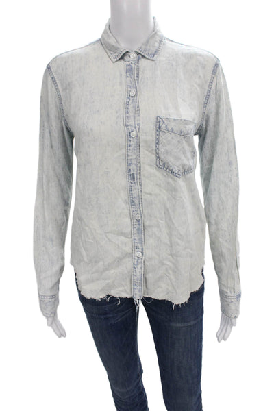 Rails Womens Long Sleeve Collared Button Up Top Blue Tencel Size XS