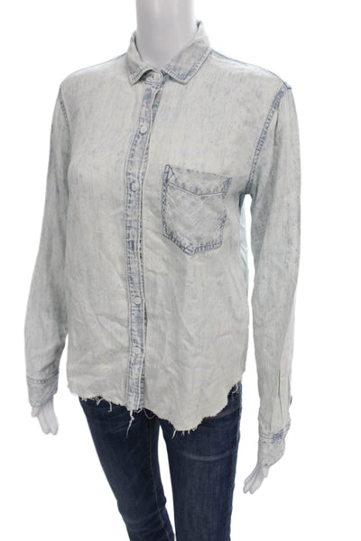 Rails Womens Long Sleeve Collared Button Up Top Blue Tencel Size XS