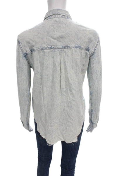 Rails Womens Long Sleeve Collared Button Up Top Blue Tencel Size XS