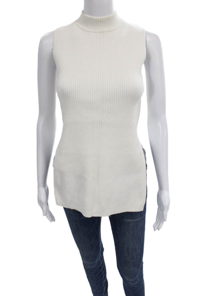 Open Edit Women Sleeveless Tunic White Mock Neck Pullover Size S