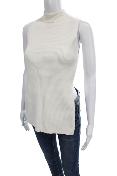 Open Edit Women Sleeveless Tunic White Mock Neck Pullover Size S