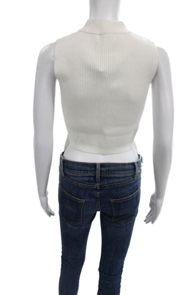 Open Edit Women Sleeveless Tunic White Mock Neck Pullover Size S