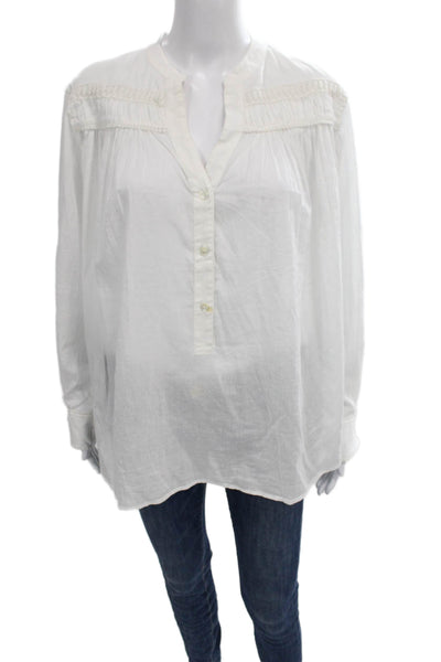 Nili Lotan Women Cotton Collared Button Long Sleeve Basic Blouse White Size M