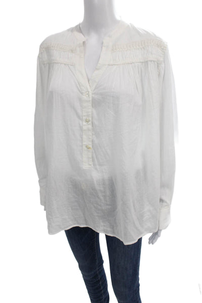 Nili Lotan Women Cotton Collared Button Long Sleeve Basic Blouse White Size M