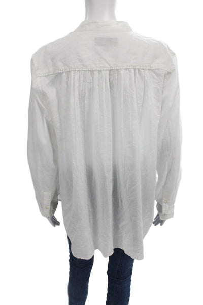 Nili Lotan Women Cotton Collared Button Long Sleeve Basic Blouse White Size M