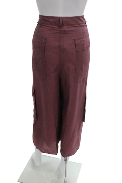 Tibi Womens Red Cotton Cargo Pants Button Closure Size 14
