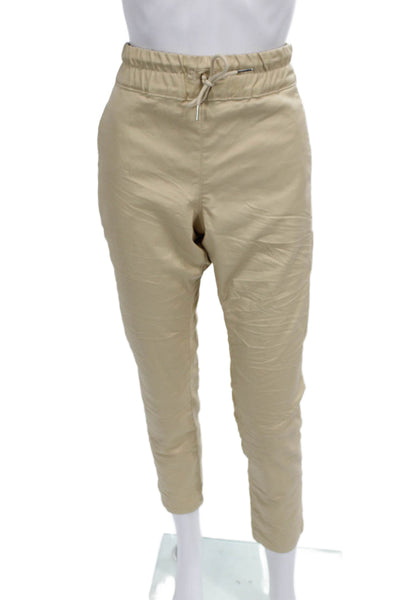 Flog Women Jogger Pants Beige Drawstring Cotton Stretch Size 30