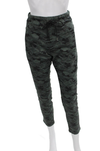 Flog Womens Jogger Pants Green Camouflage Cotton Drawstring Size 27