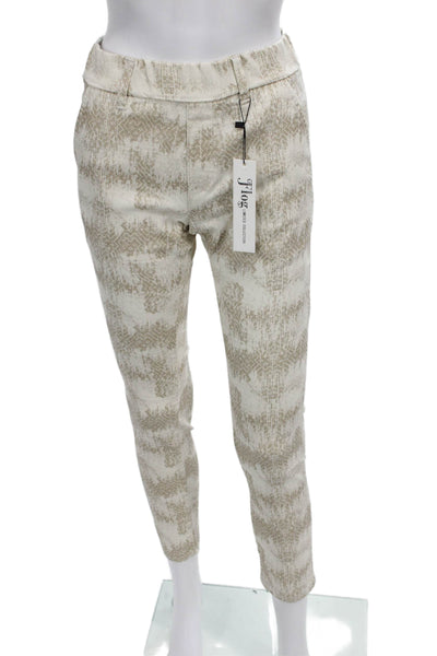 Flog Womens Ankle Pants Beige Geometric Pull On Cotton Lycra 28in Size 24