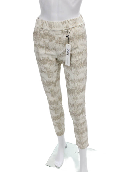Flog Womens Ankle Pants Beige Geometric Pull On Cotton Lycra 28in Size 24