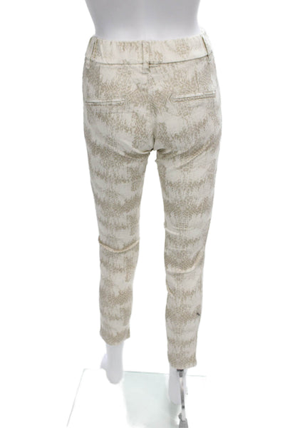 Flog Womens Ankle Pants Beige Geometric Pull On Cotton Lycra 28in Size 24