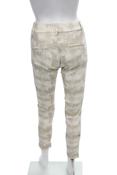 Flog Women Ankle Pants Beige Cotton Geometric Pull On Size 28