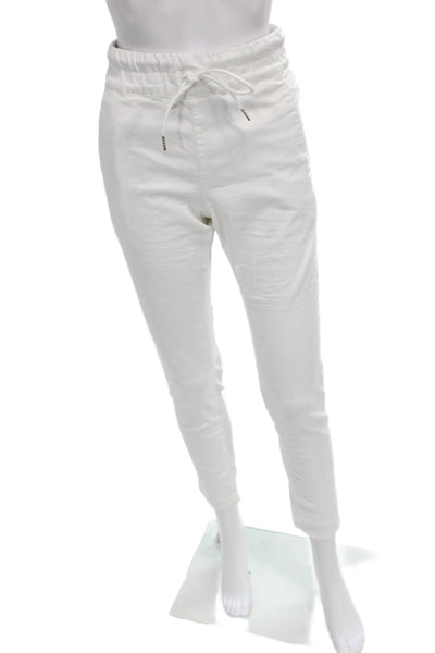 Flog Women Jogger Pants White Drawstring Cotton Stretch Size 28