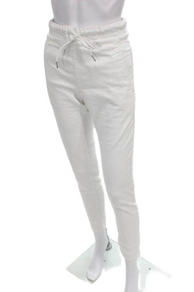 Flog Women Jogger Pants White Drawstring Cotton Stretch Size 28