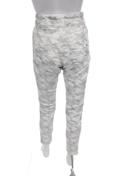 Flog Women Jogger Pants White Camouflage Drawstring Cotton Size 28