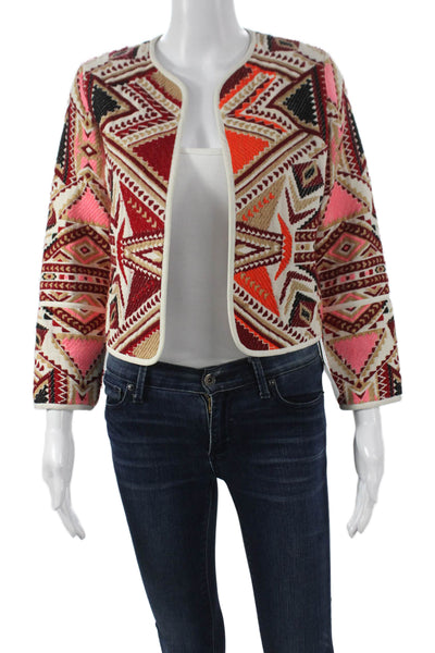 Topshop Women Basic Jacket Multicolor Geometric Cotton Long Sleeve Size 2