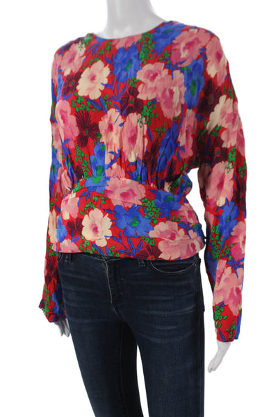 Zara Womens Floral Multicolor Viscose Round Neck Long Sleeve Blouse Size L