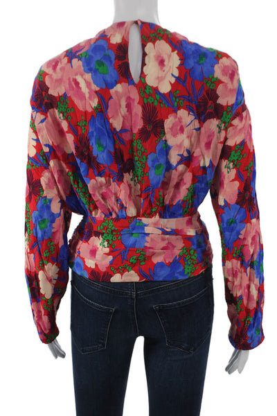Zara Womens Floral Multicolor Viscose Round Neck Long Sleeve Blouse Size L