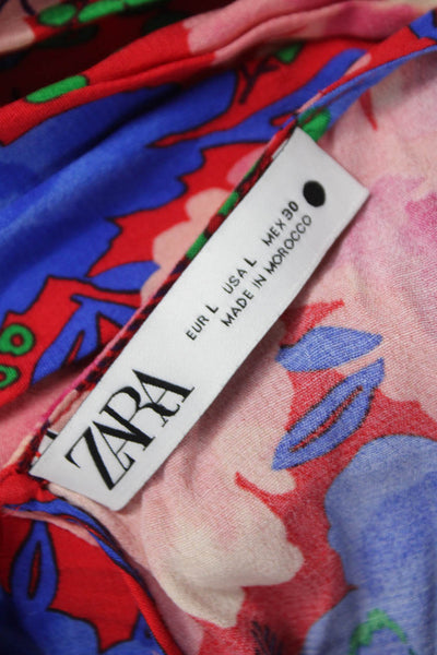 Zara Womens Floral Multicolor Viscose Round Neck Long Sleeve Blouse Size L