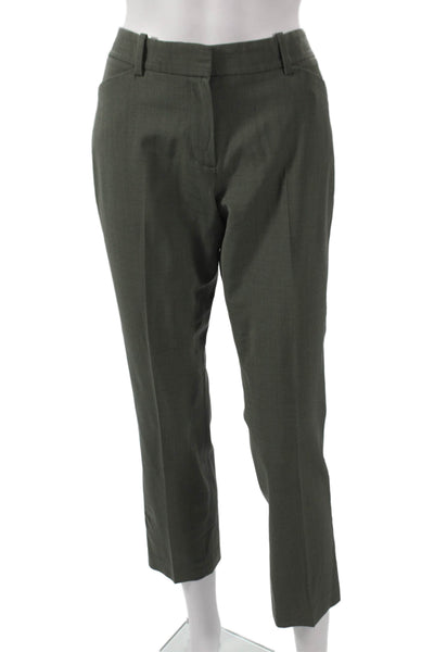Theory Women Ankle Pants Green Wool Blend Zip Inseam 26 Size 4