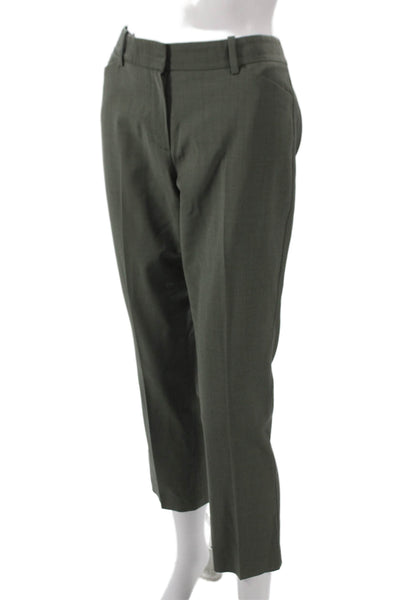 Theory Women Ankle Pants Green Wool Blend Zip Inseam 26 Size 4