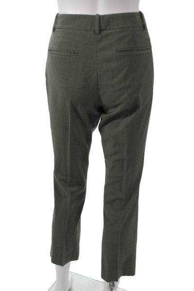 Theory Women Ankle Pants Green Wool Blend Zip Inseam 26 Size 4