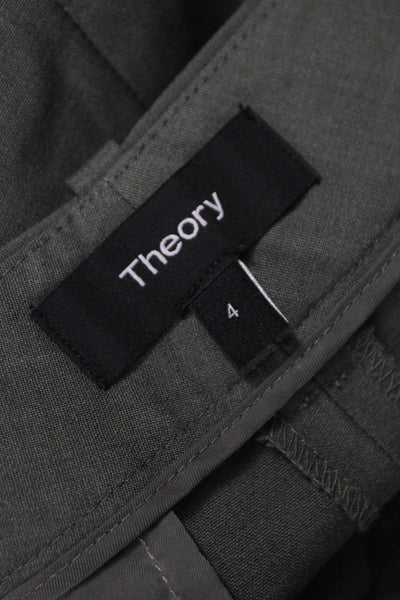 Theory Women Ankle Pants Green Wool Blend Zip Inseam 26 Size 4