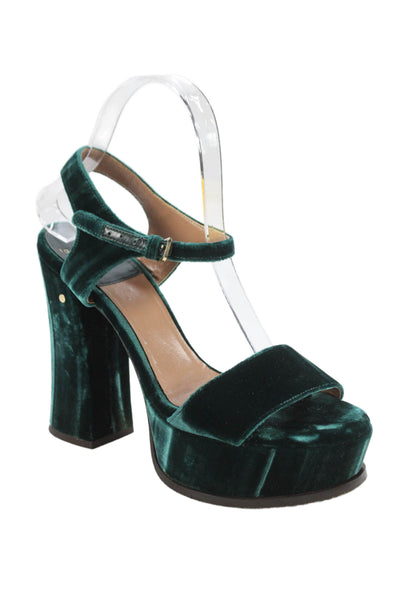 Laurence Dacade Womens Velvet Ankle Strap Platform Heels Green Size 38 8
