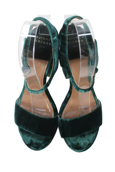 Laurence Dacade Womens Velvet Ankle Strap Platform Heels Green Size 38 8