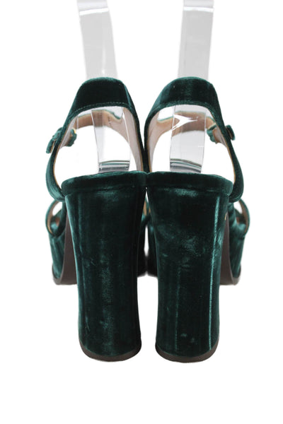 Laurence Dacade Womens Velvet Ankle Strap Platform Heels Green Size 38 8